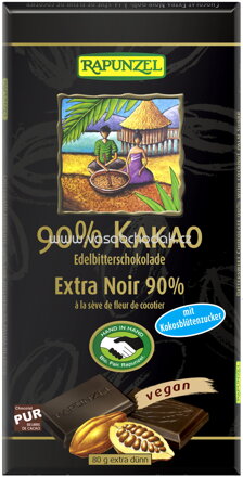 Rapunzel Bitterschokolade 90% Kakao mit Kokosblütenzucker, 80g