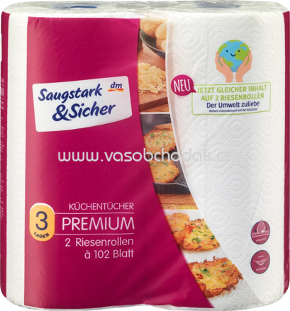 Saugstark&Sicher Küchentücher Premium, 3-lagig, 2x102 Blatt, 2 Rollen