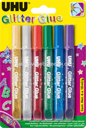 UHU Glitter Glue Tube, 6x10ml, 6 St