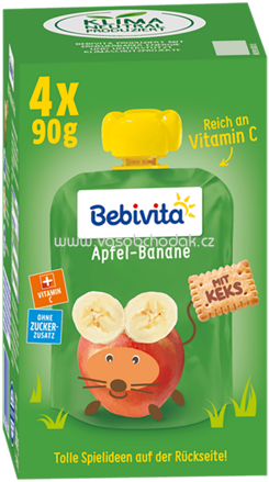 Bebivita Quetschbeutel Apfel Banane mit Keks, ab 1 Jahr, 4x90g, 0,36kg