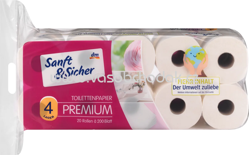 Sanft&Sicher Toilettenpapier Premium, 4-lagig, 200 Blatt, 10 - 20 Rollen