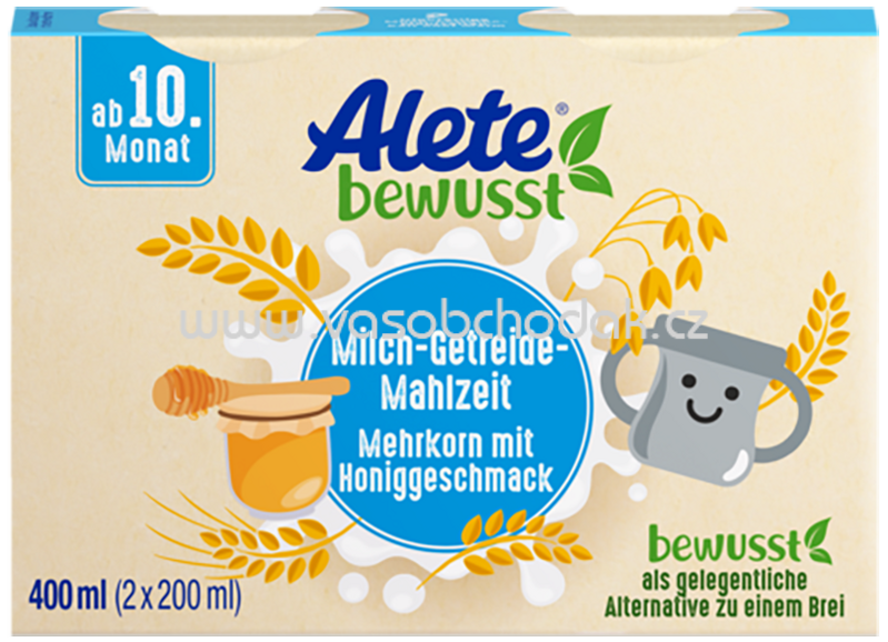 Alete Milch Getreide Mahlzeit Mehrkorn mit Honiggeschmack, ab 10. Monat, 2x200ml, 0,4 l