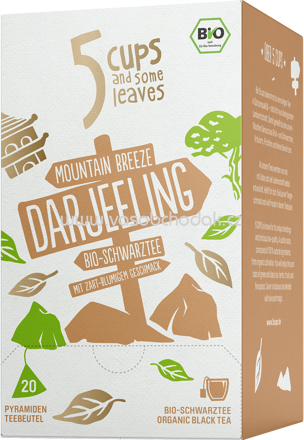 5 CUPS Mountain Breeze Darjeeling Bio Schwarztee, 20 Beutel