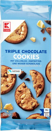 K-Classic Triple Chocolate Cookies mit Vollmilch, Zartbitter, Weisser Schokolade, 200g