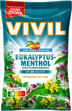 Vivil Hustenbonbons Eukalyptus-Menthol ohne Zucker, 120g