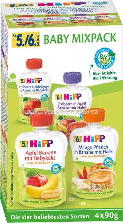 Hipp Quetschbeutel Mix-Pack für Babys, ab dem 5/6 Monat, 4x90g, 360g