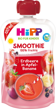 Hipp Quetschbeutel Smoothie Mix Erdbeere in Apfel-Banane, ab 12 Monat, 120 ml