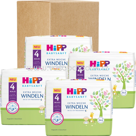 Hipp Babysanft Windeln Gr.4 Maxi, 9-14 kg, Monatspack, 192 St