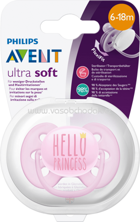 Philips AVENT Schnuller aus Silikon, Ultra Soft, Mädchen, 6-18 Monate, 1 St