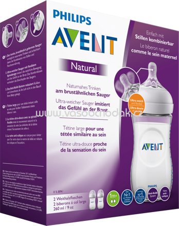 Philips AVENT Flasche Natural 2.0 mit Silikonsauger, ab 1+ Monate, 2x260 ml, 2 St