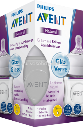 Philips AVENT Glasflasche Natural 2.0, ab 0+ Monate, 120 ml, 1 St