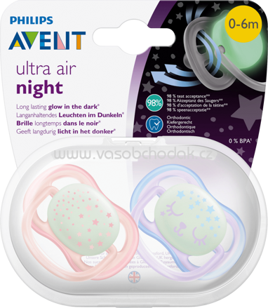 Philips AVENT Schnuller aus Silikon, Ultra Air Night, Girl, 0-6 Monate, 2 St