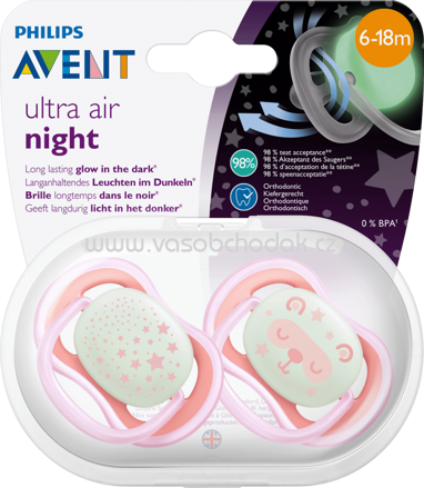 Philips AVENT Schnuller aus Silikon, Ultra Air Night, Girl, 6-18 Monate, 2 St