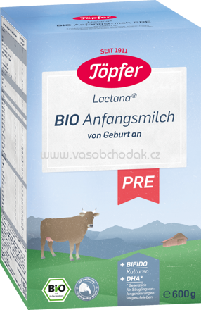 Töpfer Lactana Bio Anfangsmilch PRE, von Geburt an, 600g