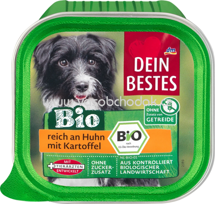 Dein Bestes Nassfutter Hund Bio reich an Huhn mit Kartoffel, 150g