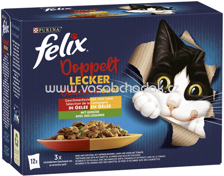 Purina Felix Doppelt lecker Geschmacksvielfalt vom Land mit Gemüse in Gelee, 12x85g