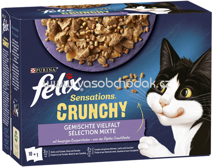 Purina Felix Sensations Crunchy Geschmacksvielfalt mit Gemüse, 10x85g