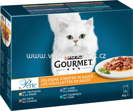 Purina Gourmet Perle Erlesene Streifen in Sauce mit Truthahn, Lamm, Ente, Thunfisch, 8x85g