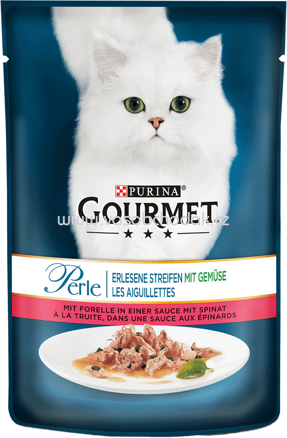 Purina Gourmet Perle Erlesene Streifen mit Forelle & Spinat, 85g