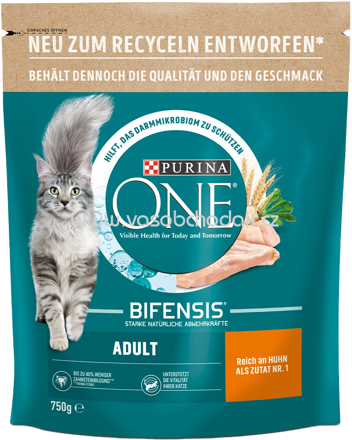 Purina ONE Adult reich an Huhn und Vollkorn–Getreide, 750g