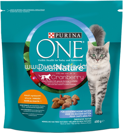 Purina ONE Dual Nature Cranberry für ausgewachsene Katzen reich an Huhn, 650g