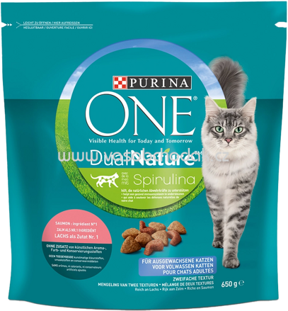 Purina ONE Dual Nature Spirulina für ausgewachsene Katzen reich an Lachs, 650g