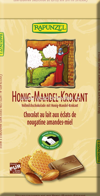 Rapunzel Vollmilch Schokolade Honig-Mandel-Krokant HIH, 100g Rapunzel Vollmilch Schokolade Honig-Mandel-Krokant HIH, 100g