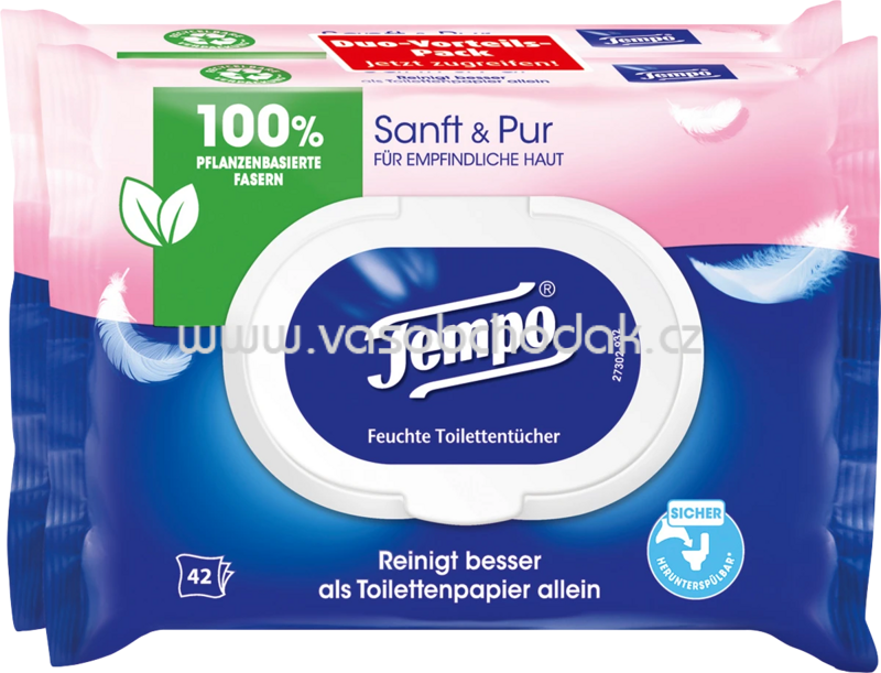 Tempo Feuchtes Toilettenpapier sanft & pur, 2x42 St, 84 St