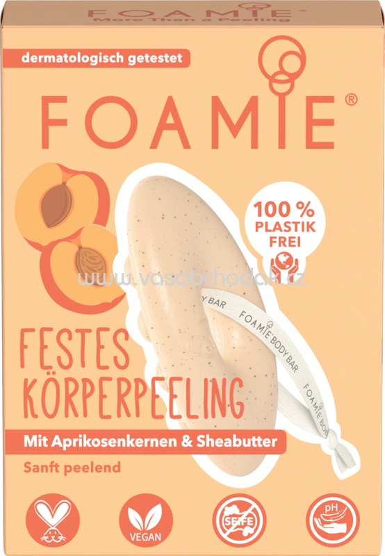 Foamie Festes Körperpeeling Aprikosenkernen & Sheabutter, 80g Foamie Festes Körperpeeling Aprikosenkernen & Sheabutter, 80g
