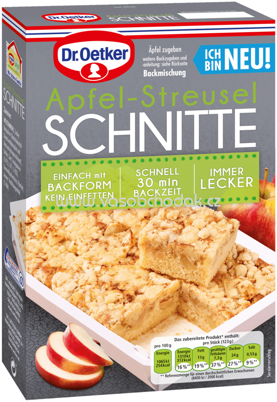 Dr.Oetker Backmischungen Kuchenschnitten Apfel Streusel Schnitte, 355g