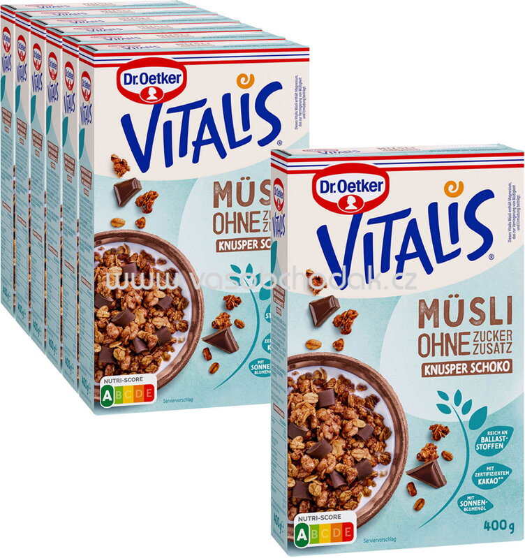 Dr.Oetker Vitalis ohne Zuckerzusatz Knusper Schoko, 6+1 gratis, 2,8 kg Dr.Oetker Vitalis ohne Zuckerzusatz Knusper Schoko, 6+1 gratis, 2,8 kg