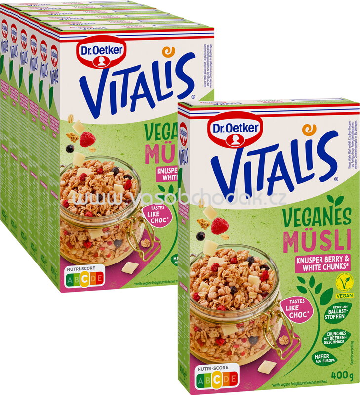 Dr.Oetker Vitalis Veganes Müsli Knusper Berry & White Chunks, 6+1 gratis, 2,8 kg Dr.Oetker Vitalis Veganes Müsli Knusper Berry & White Chunks, 6+1 gratis, 2,8 kg