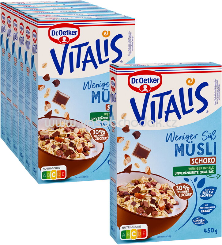 Dr.Oetker Vitalis Weniger süß Müsli Schoko, 6+1 gratis, 3,15 kg Dr.Oetker Vitalis Weniger süß Müsli Schoko, 6+1 gratis, 3,15 kg