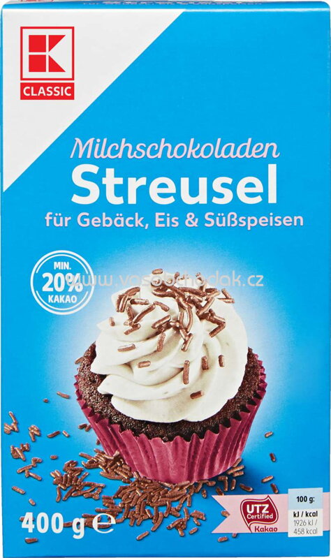 K-Classic Milchschokoladen Streusel für Gebäck, Eis & Süßspeisen, 20% Kakao, 400g K-Classic Milchschokoladen Streusel für Gebäck, Eis & Süßspeisen, 20% Kakao, 400g