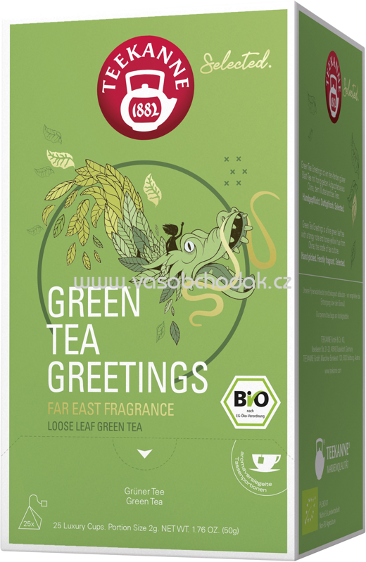 Teekanne Selected. Green Tea Greetings Bio Luxury Cup, 25 Beutel