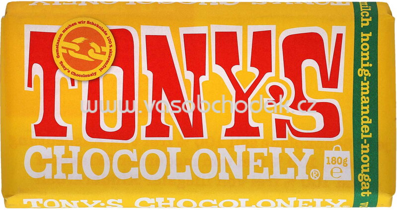 Tony's Chocolonely Vollmilch Honig-Mandel-Nougat, 180g Tony's Chocolonely Vollmilch Honig-Mandel-Nougat, 180g