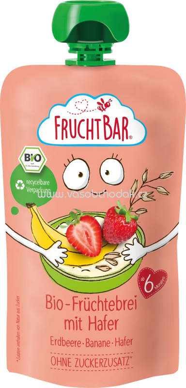 FruchtBar Quetschbeutel Bio Früchtebrei Erdbeere, Banane, Hafer, ab 6. Monat, 120g