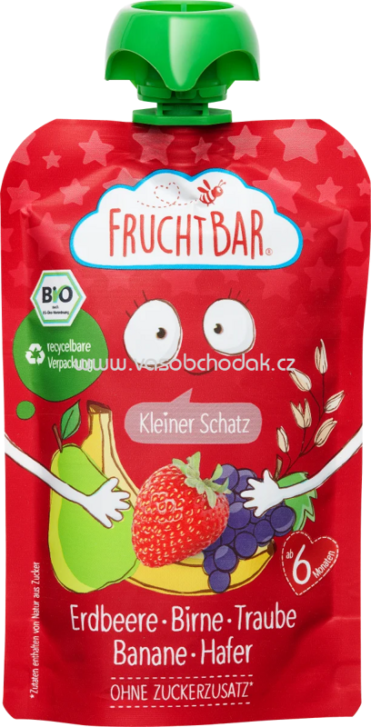 FruchtBar Quetschbeutel Erdbeere, Birne, Traube, Banane, Hafer, ab 6. Monat, 100g