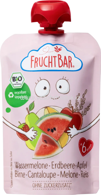 FruchtBar Quetschbeutel Wassermelone, Erdbeere, Apfel, Birne, Cantaloupe-Melone, Reis, ab 6. Monat, 100g