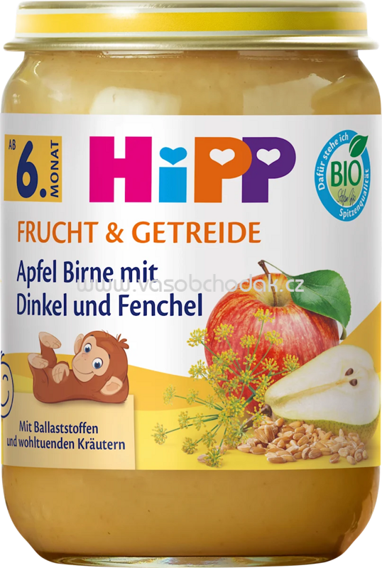Hipp Frucht & Getreide Apfel Birne mit Dinkel und Fenchel, ab 6. Monat, 190g Hipp Frucht & Getreide Apfel Birne mit Dinkel und Fenchel, ab 6. Monat, 190g