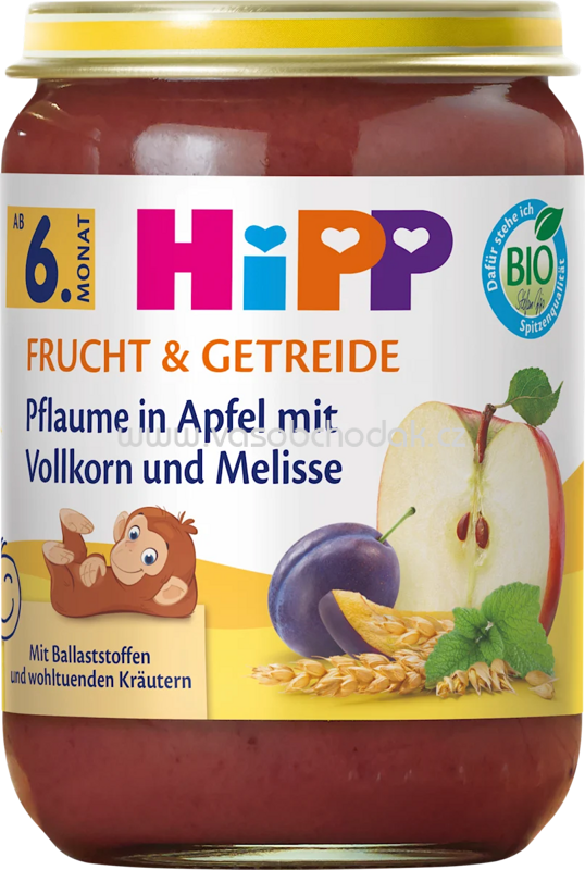 Hipp Frucht & Getreide Pflaume in Apfel mit Vollkorn und Melisse, ab 6. Monat, 190g Hipp Frucht & Getreide Pflaume in Apfel mit Vollkorn und Melisse, ab 6. Monat, 190g
