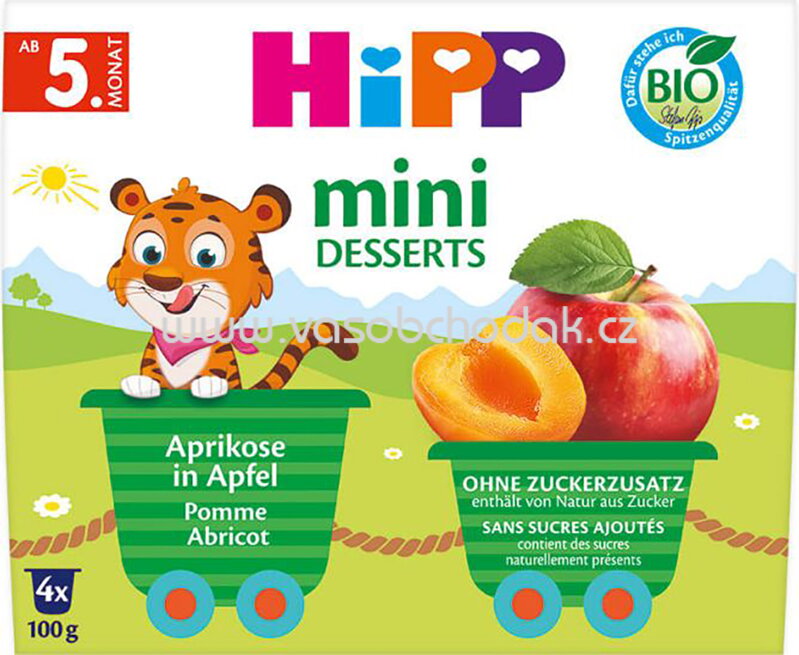 Hipp Mini Desserts im Becher Aprikose in Apfel, ab 5. Monat, 4x100g, 400g Hipp Mini Desserts im Becher Aprikose in Apfel, ab 5. Monat, 4x100g, 400g