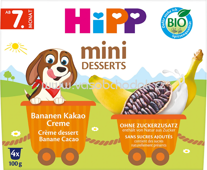 Hipp Mini Desserts im Becher Bananen Kakako Creme, ab 7. Monat, 4x100g, 400g Hipp Mini Desserts im Becher Bananen Kakako Creme, ab 7. Monat, 4x100g, 400g