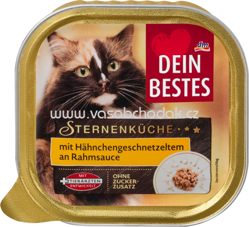 Dein Bestes Nassfutter Katze Sternenküche mit Hähnchengeschnetzeltem an Rahmsauce, 100g