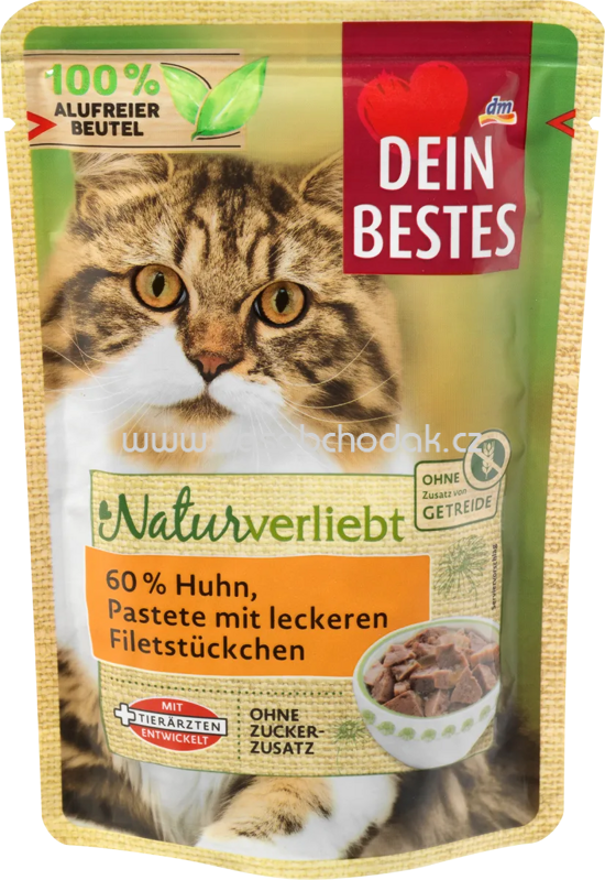 Dein Bestes Naturverliebt Katze Huhn in Pastete mit leckeren Filetstückchen, 85g