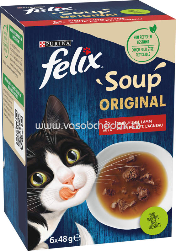 Purina Felix Soup Original Rind, Huhn, Lamm, 6x48g