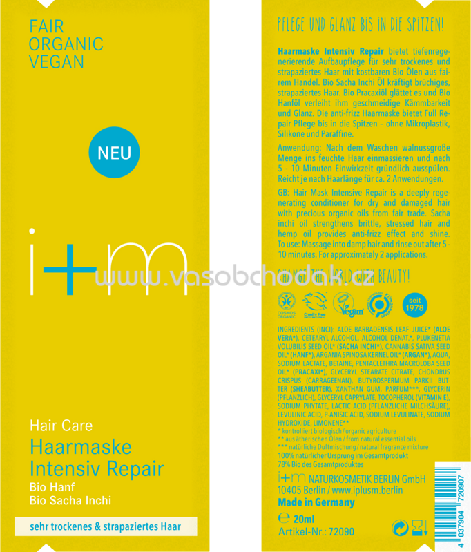 i+m Naturkosmetik Berlin Haarmaske Repair Intense, 20 ml i+m Naturkosmetik Berlin Haarmaske Repair Intense, 20 ml